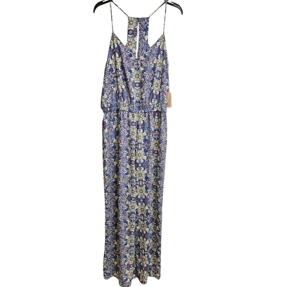 Forever 21 Contemporary Blue Floral Medallion Wide Leg Racerback Jumpsuit M NWT